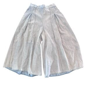 Vintage Denim Wide Leg Gaucho Pants Cropped Pleated